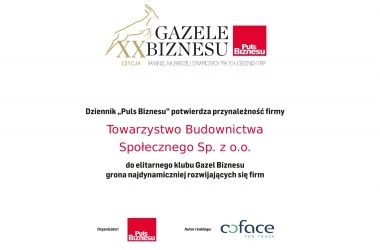 Potwierdzenie przynależności do Gazel Biznesu edycja XX